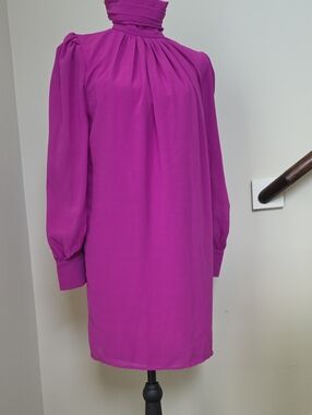 Women’s Fuchsia High-Neck Long Sleeve Dress